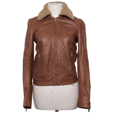 Läderjacka (Brun) från Massimo Dutti Skinn, Polyester, Viskos