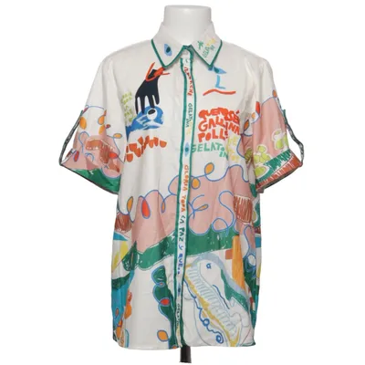 Kortærmet skjorte (Hvid, Flerfarvet) Linned, Polyester