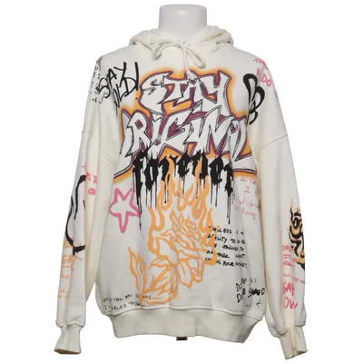Hoodie (White, Multicolored) from Bershka Cotton, Elastane