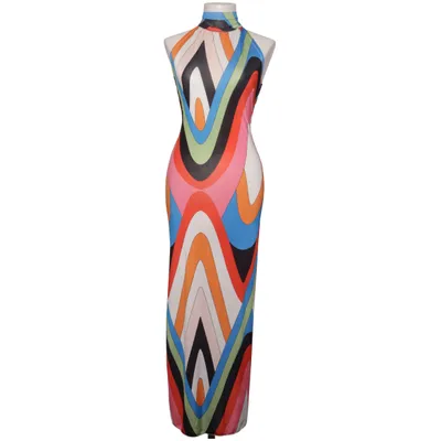 Maxi dress (Blue, Multicolored) from Honda Elastane, Polyester