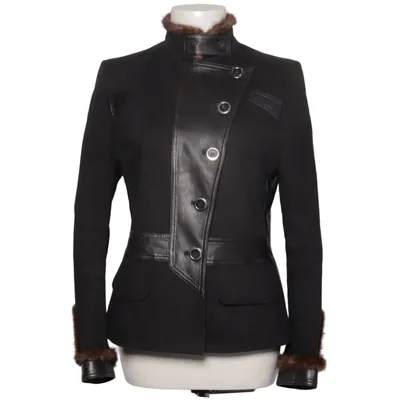 Blazer (Noir) de Stiff Coton, Élasthane, Cuir, Vison
