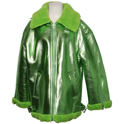 Shearling jas (Groen) van Monki Polyester, Polyurethaan