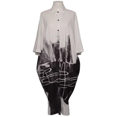 Shirt dress (Black, White) from Zanzea Collection Elastane, Polyester