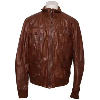 Läderjacka (Brun) från Manguun Bomull, Skinn, Polyester