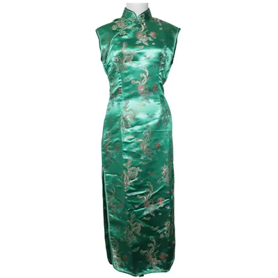 Cheongsam (Green, Multicolored) from Niaoshang Polyester, Viscose