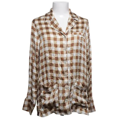 Pyjama shirt (Bruin, Wit, Meerkleurig) van Ganni Elastaan, Zijde