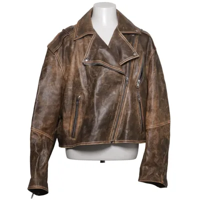 Bikerjacke (Braun) von H&M Leder, Viskose