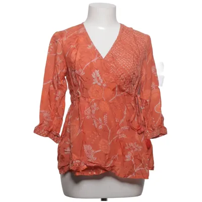 Slå-om bluse (Orange, Hvid) fra Fabindia Bomuld, Cupro, Lyocell
