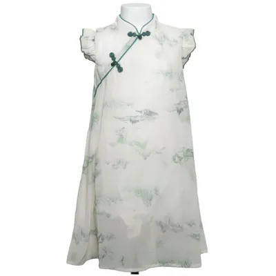 Cheongsam (Beige, Vert) Coton