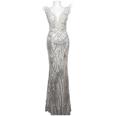 Evening gown (Beige, Silver) from F&P Elastane, Polyester