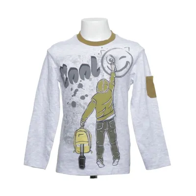 T-shirt à manches longues (Gris, Vert, Jaune) de Kids Coton, Élasthane, Viscose