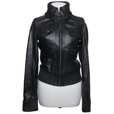 Leren jack (Zwart) van Mango Casual Sportswear Acryl, Katoen, Leer, Polyester