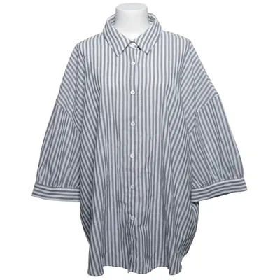 Shirt (Gray, White) from Shein Curve Cotton, Polyester