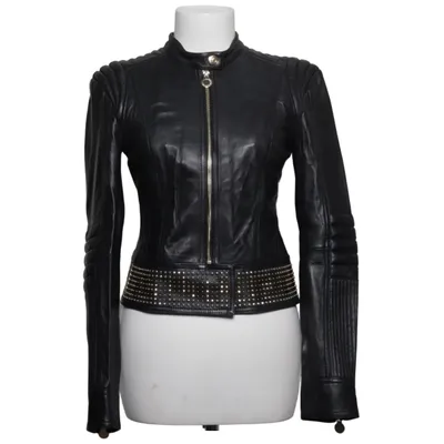 Leren jack (Zwart) van Versace for H&M Leer, Polyester