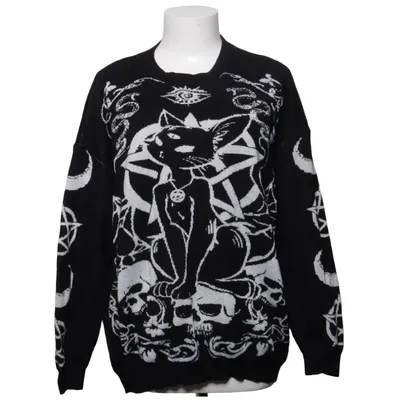 Sweater (Black, White) from Romwe Polyamide, Polyester, Viscose