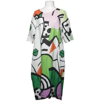 Dress (White, Multicolored) Linen