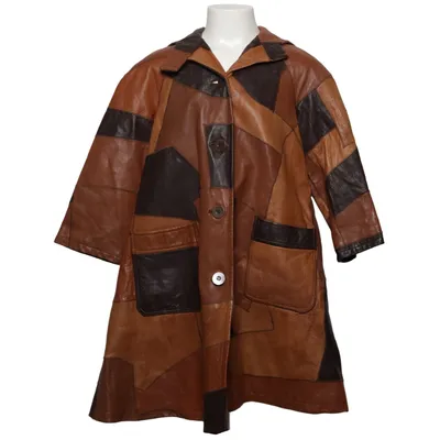 Veste longue en cuir (Marron, Multicolore)
