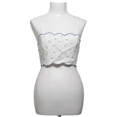 Crop top (White, Blue) from H&M Cotton, Linen, Viscose