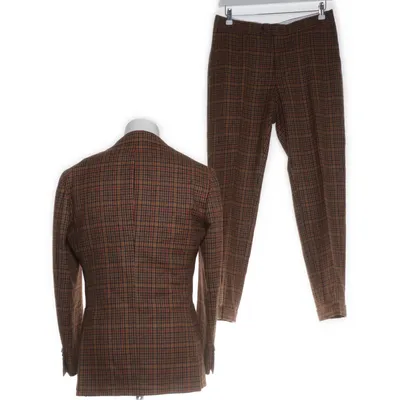 Suit (Brown, Multicolored) from E. Thomas Cupro, Silk, Wool