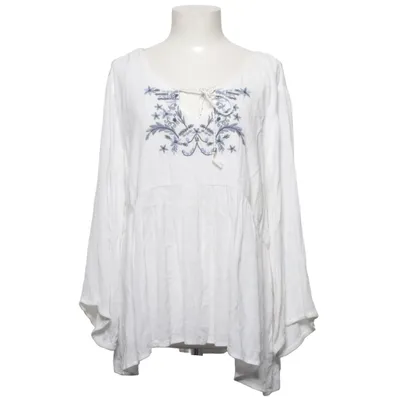 Blouse (White, Blue) from Dotted Blue Cotton, Viscose
