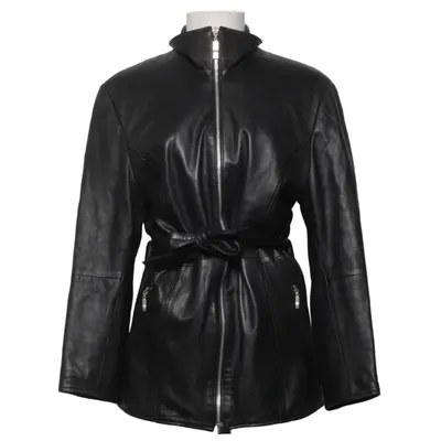 Leren jack (Zwart) van Cabrini Polyester, Viscose, Leer
