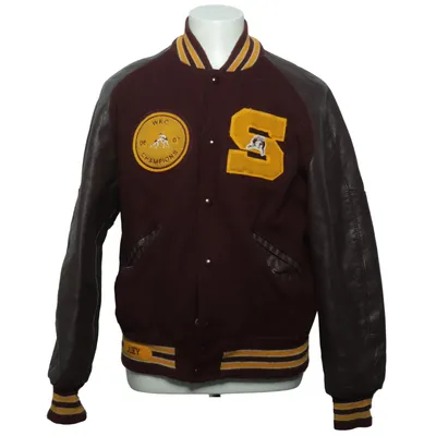 Collegejakke (Rød, Brun, Gul) fra DeLong Nylon, Polyester, Uld