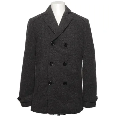Pea coat (Gray) from Zara Man Polyester, Wool