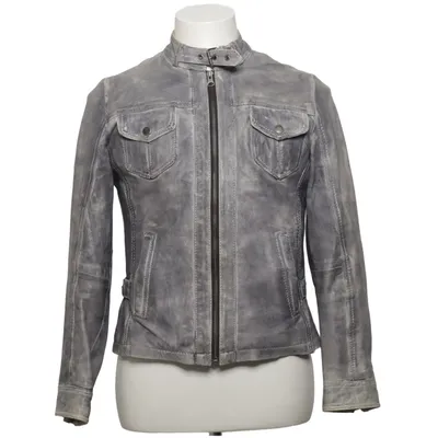 Leather jacket (Gray) from Chevirex Acrylic, Cotton, Leather, Polyester