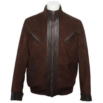 Leather jacket (Brown) from AC Acrylic, Leather, Polyester