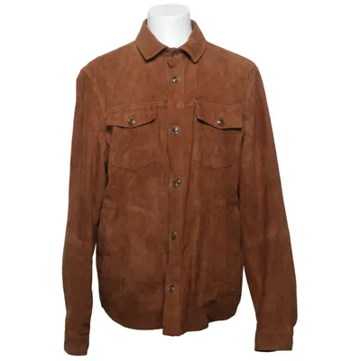 Leren jack (Bruin) van Mango Man Katoen, Leer, Polyester, Viscose