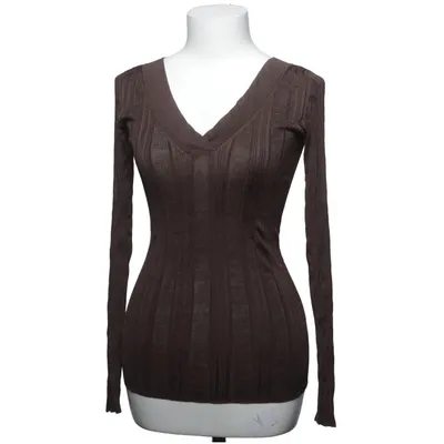 Sweater (georges rech • designer • french designer • 100% tussah silk • silk knit • ribbed knit • chocolate brown • fitted • v-neck • long sleeve • minimalist • luxury basic • quiet luxury • old money • office siren • y2k • vintage) from Georges Rech Silk