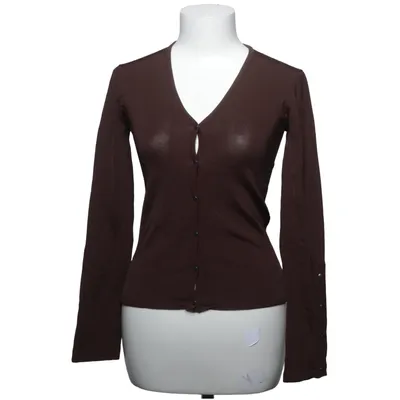 Cardigan (Lucky • y2k • 2000s • vintage • Orna Farho • Paris • cardigan • knit top • button-up • ribbed • chocolate brown • fitted • v-neck • rayon • minimalist • basic • coquette • office siren) from Orna Farho Elastane, Polyamide, Viscose