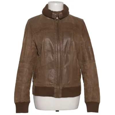 Leather jacket (Brown) Acrylic, Leather, Polyester