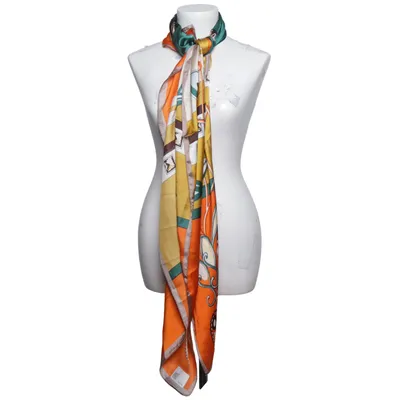 Sjaaltje (Oranje, Groen, Geel) Zijde, Viscose