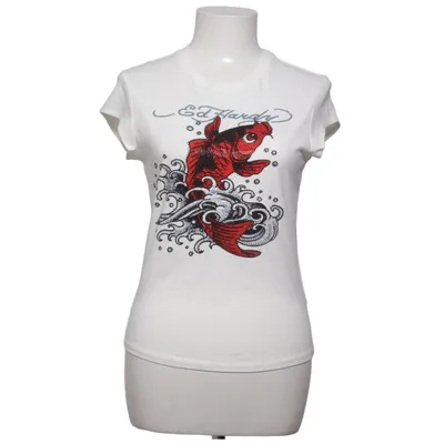 T-shirt (Womens Koi Wave Diamante Cap Sleeve Tshirt Top) från Ed Hardy Bomull, Elastan