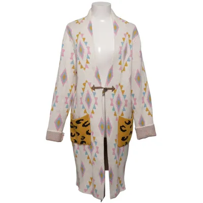 Cardigan (White, Multicolored) from Femi Stories Acrylic, Cotton