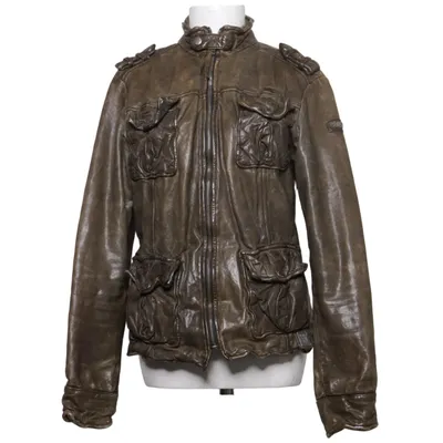 Läderjacka (Brun) från Tigha Bomull, Skinn, Polyester