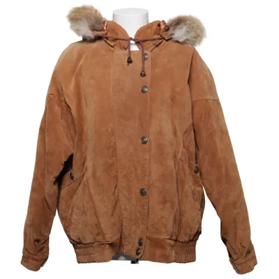 Leather jacket (Brown) from Saki Acrylic, Polyester, Viscose