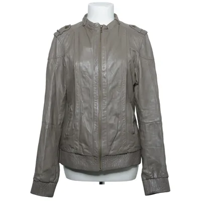 Leren jack (Grijs) van Mango Casual Sportswear Katoen, Leer, Polyester