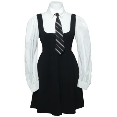 Dungaree dress (Black, White) from Shein Elastane, Polyester