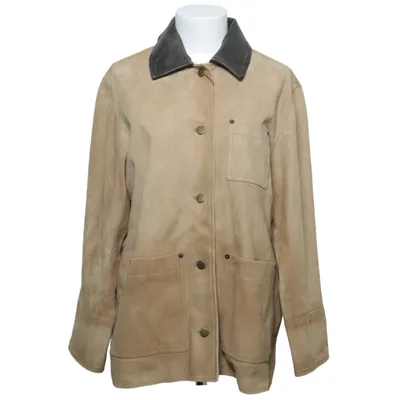 Veste longue en cuir (Beige) de Massimo Dutti Cuir, Polyester