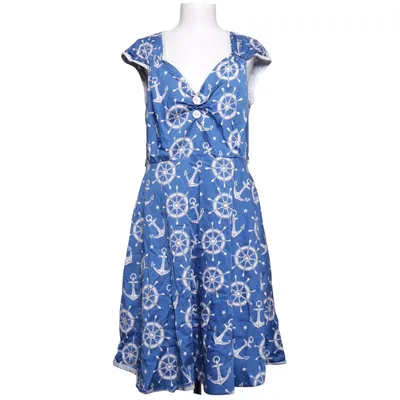 Robe (Bleu, Blanc) de Lady Vintage Coton, Élasthane