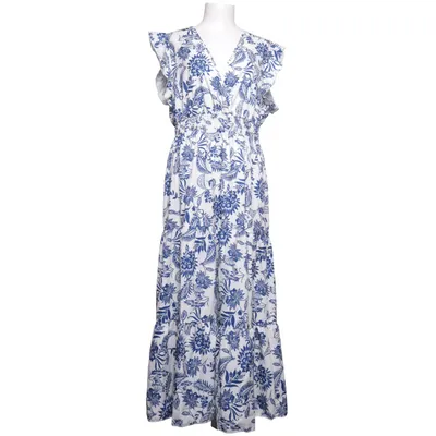 Robe longue (Bleu, Blanc) de Shein Élasthane, Polyester