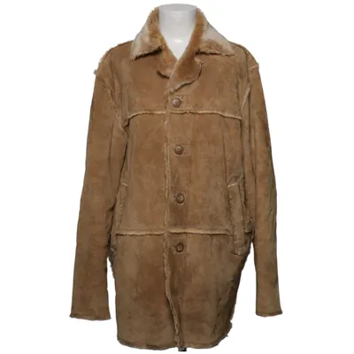 Shearlingjakke (Beige) fra Leather Legend Akryl, Læder, Polyester