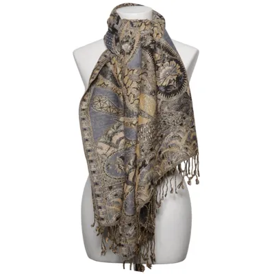 Halsduk (Guldfärgad, Blå, Svart) från Pashmina Kashmir, Silke