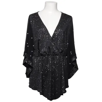 Wrap blouse (Black, White) from Shein Curve Elastane, Polyester