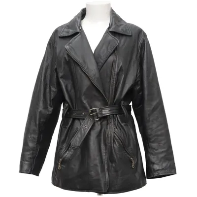 Veste longue en cuir (Noir) de Sinclair by KappAhl Acétate, Cuir, Viscose