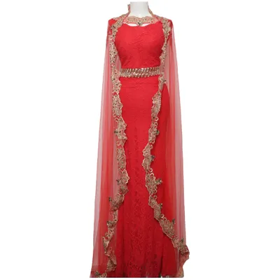 Evening gown (Red, Gold) from Soky & Soka Elastane, Polyamide