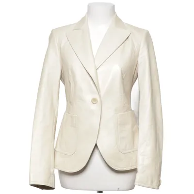 Läderkavaj (Beige) från Massimo Dutti Woman Bomull, Skinn, Polyester, Viskos