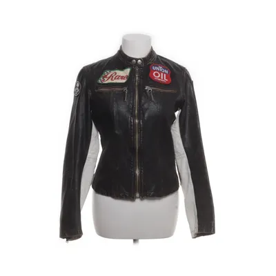 Leather jacket (Black, White) from Rag Recycle Cotton, Leather